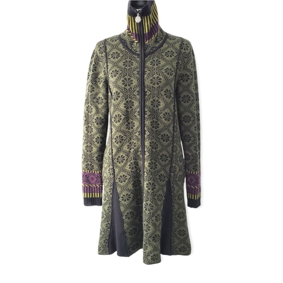 Icelandic Designs Sweaters - Icelandic Design Lusekofte Pattern Olive Plum Knit Wool Zip Sweater Jacket Dress